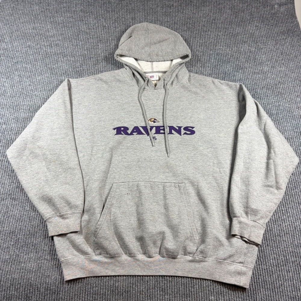 NFL Hoodie Men's XL Baltimore Ravens Mens Gray Pullover Sweatshirt‎ Vintage
